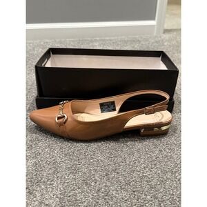 Jones New York Quity Slingback Flats Dark Nude Patent Gold Buckle Women's 8.5M